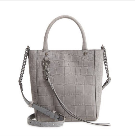 Rebecca Minkoff Womens Gray Chain Tote Crossbody Genuine Leather Crocodile Hobo - Picture 2 of 8